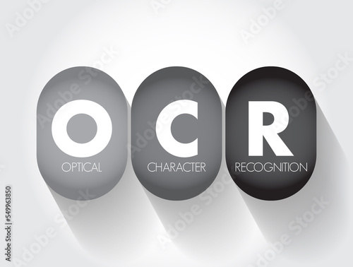 OCR - Optical Character Recognition is the process that converts an image of text into a machine-readable text format, acronym technology concept background photo