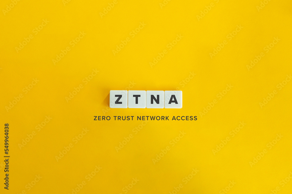 Zero Trust Network Access (ZTNA) Banner. Block Letter Tiles on Yellow Background. Minimal Aesthetics.