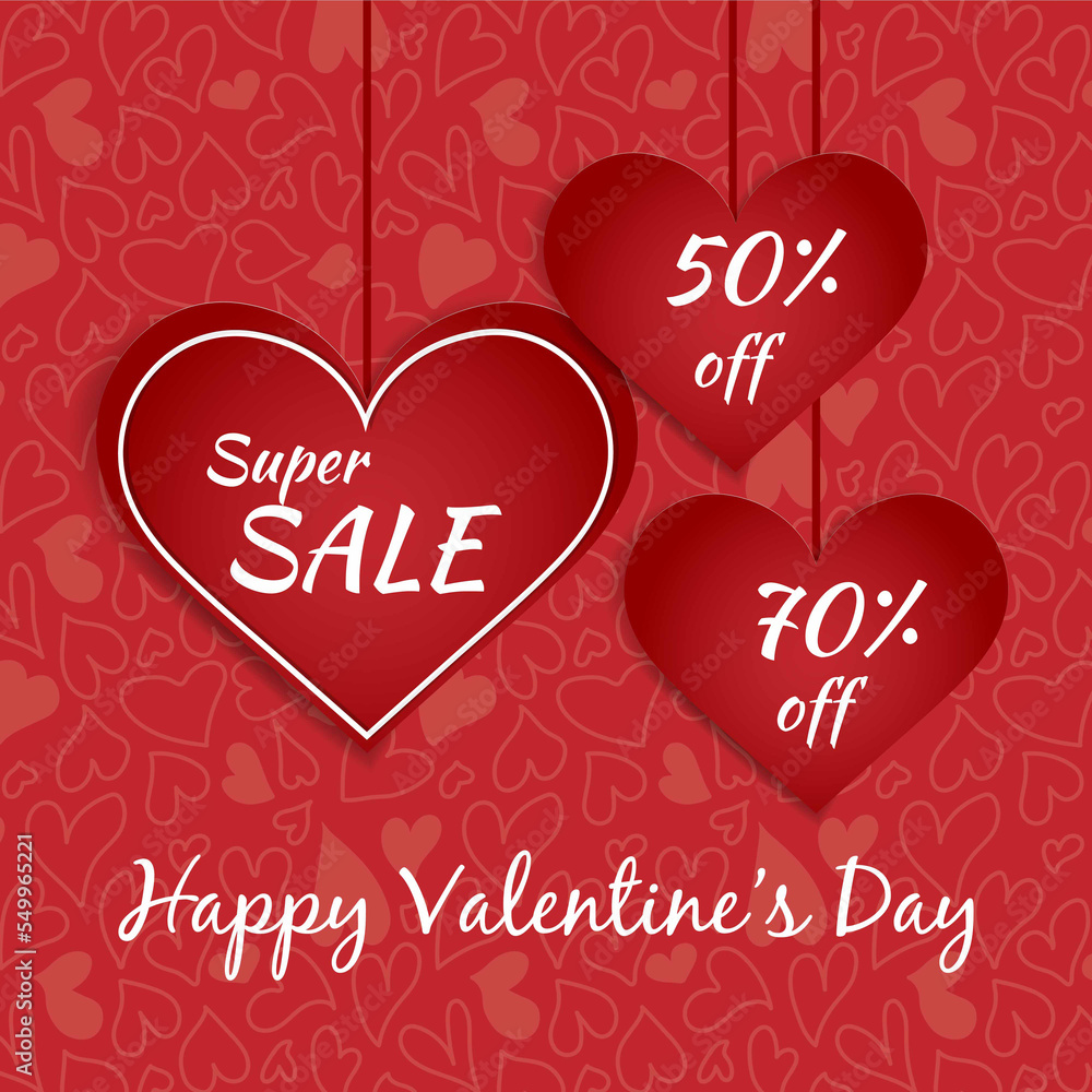   Sale banner. Shape of a red heart. Valentine's day concept in paper cut style.