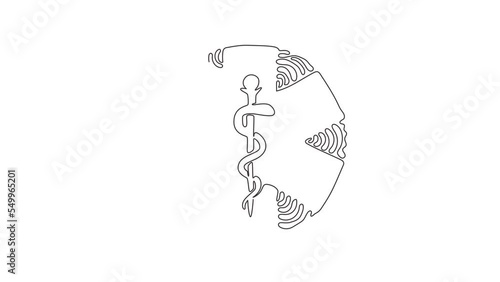 Animated self drawing of continuous line draw medical snake health symbol. Medicine system and health care concept. Medical icon. Medicine logo. Swirl curl circle style. Full length one line animation photo