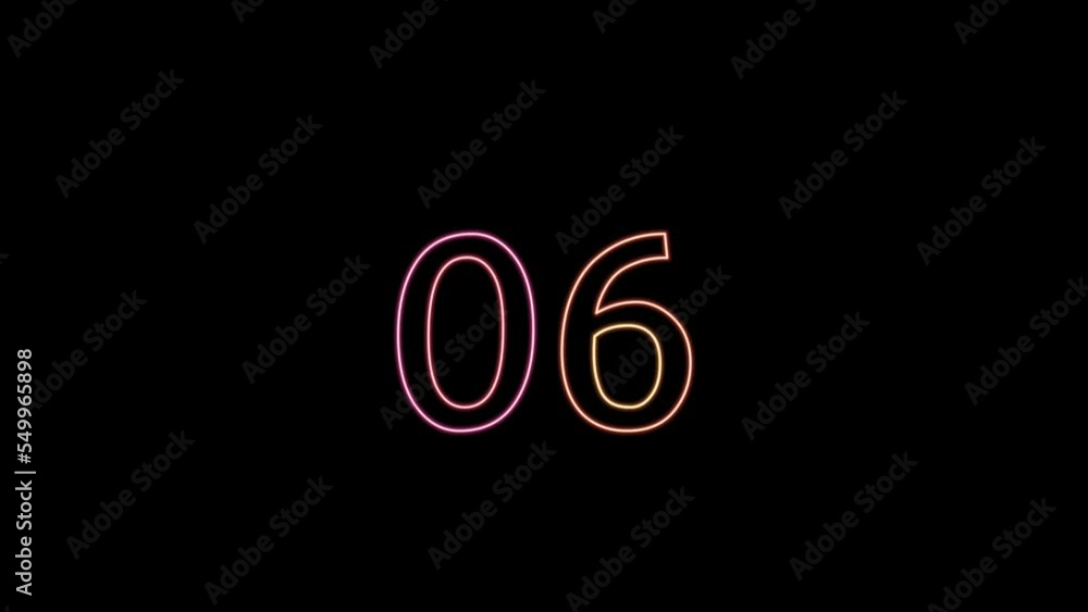 06 figure number animation effect make with neon line on black ...