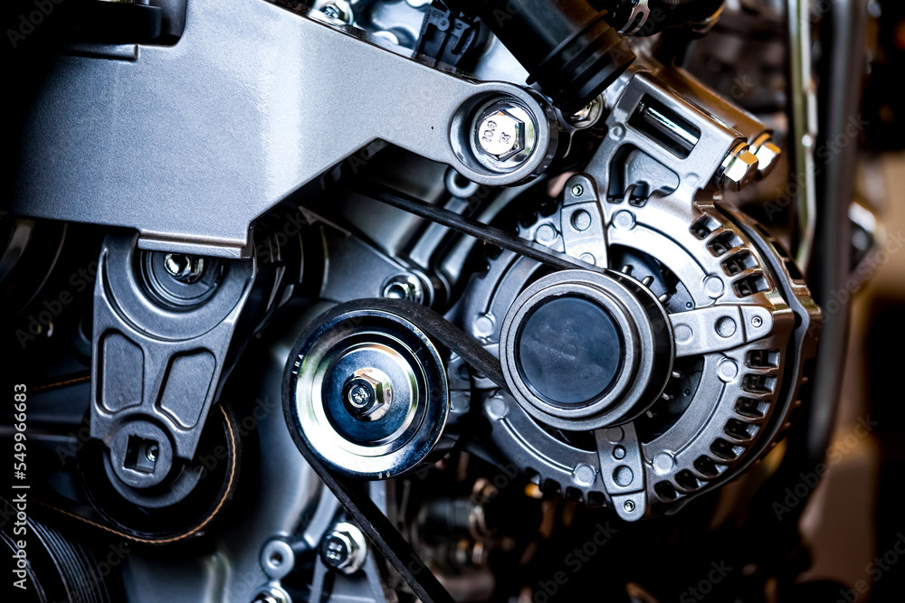 Brand new car parts and engine close up Brand new car parts and engine close up