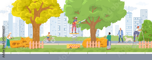 Vector work in city park area illustration