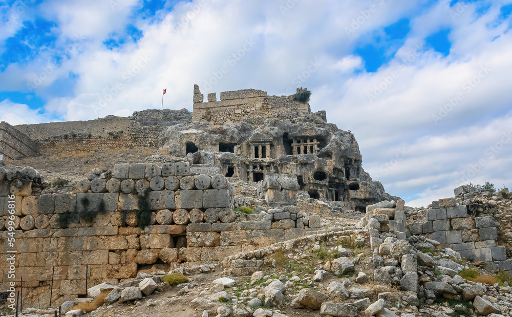 Tlos ruins and tombs, an ancient Lycian city near the town of Seydikemer, Mugla, Turkey. 