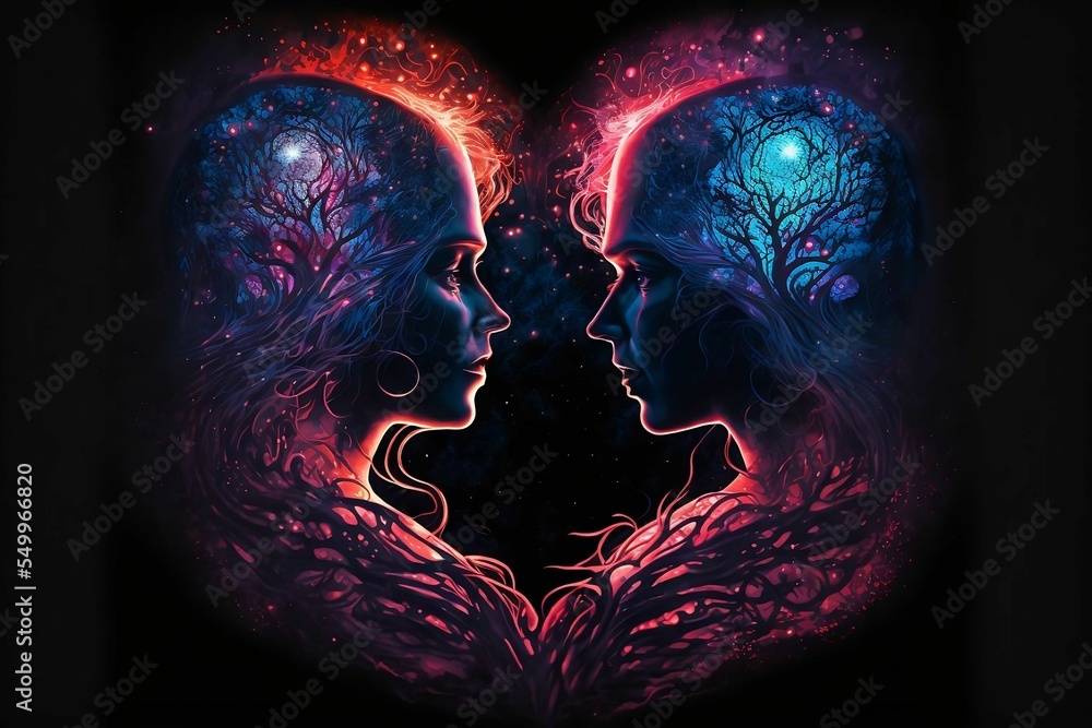 Drawing of 2 soulmates connected with spiritual energy