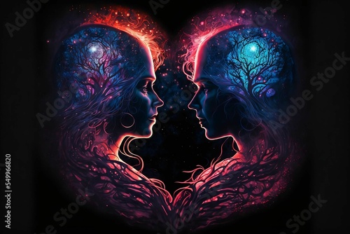 Drawing of 2 soulmates connected with spiritual energy