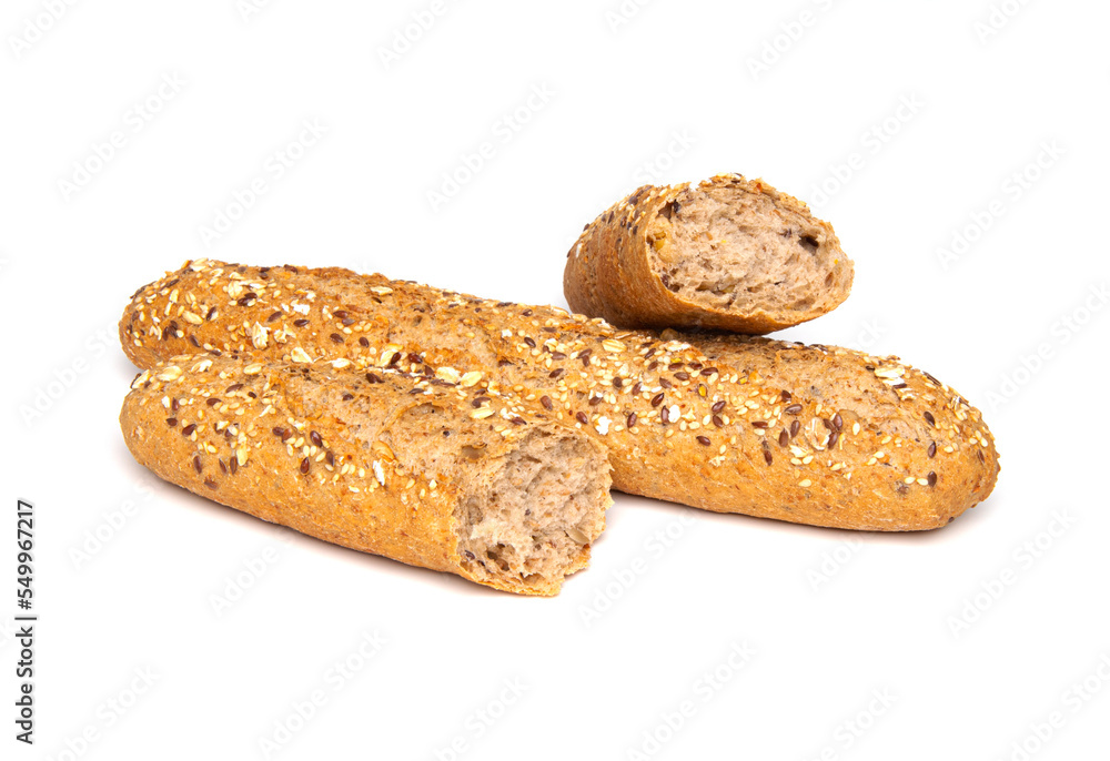 Multigrain bread baguette isolated on white background Multigrain bread baguette isolated on white background