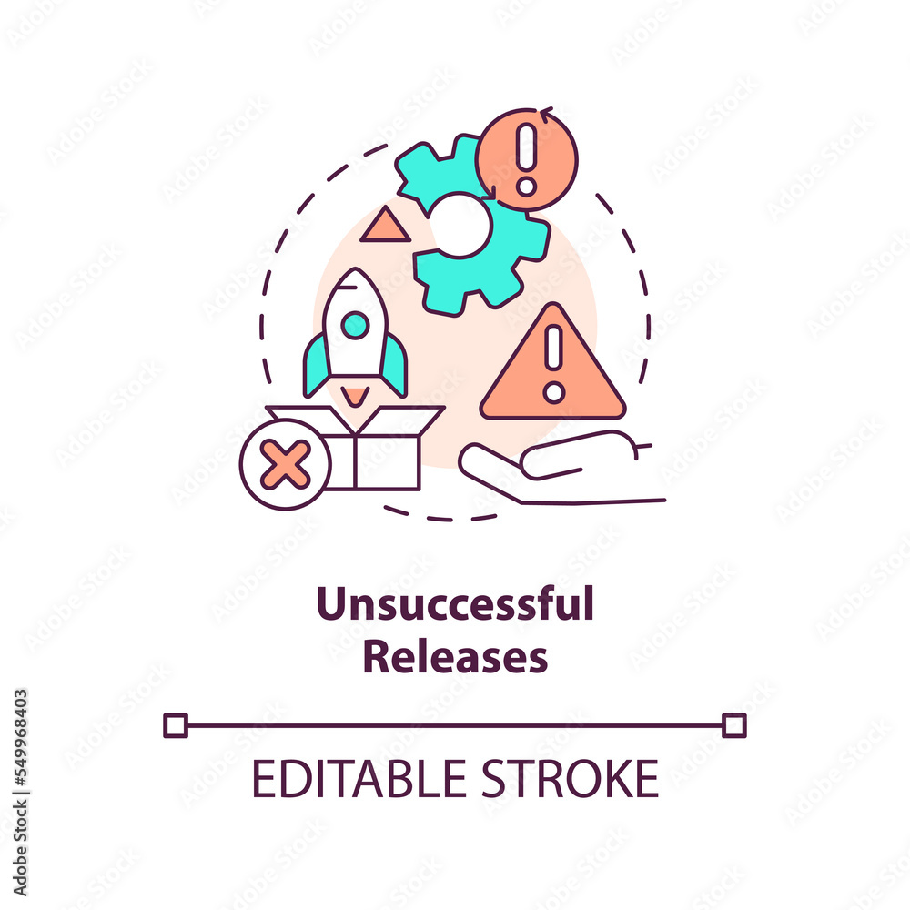 Fototapeta premium Unsuccessful outputs concept icon. Software delivery. Release management pain point abstract idea thin line illustration. Isolated outline drawing. Editable stroke. Arial, Myriad Pro-Bold fonts used