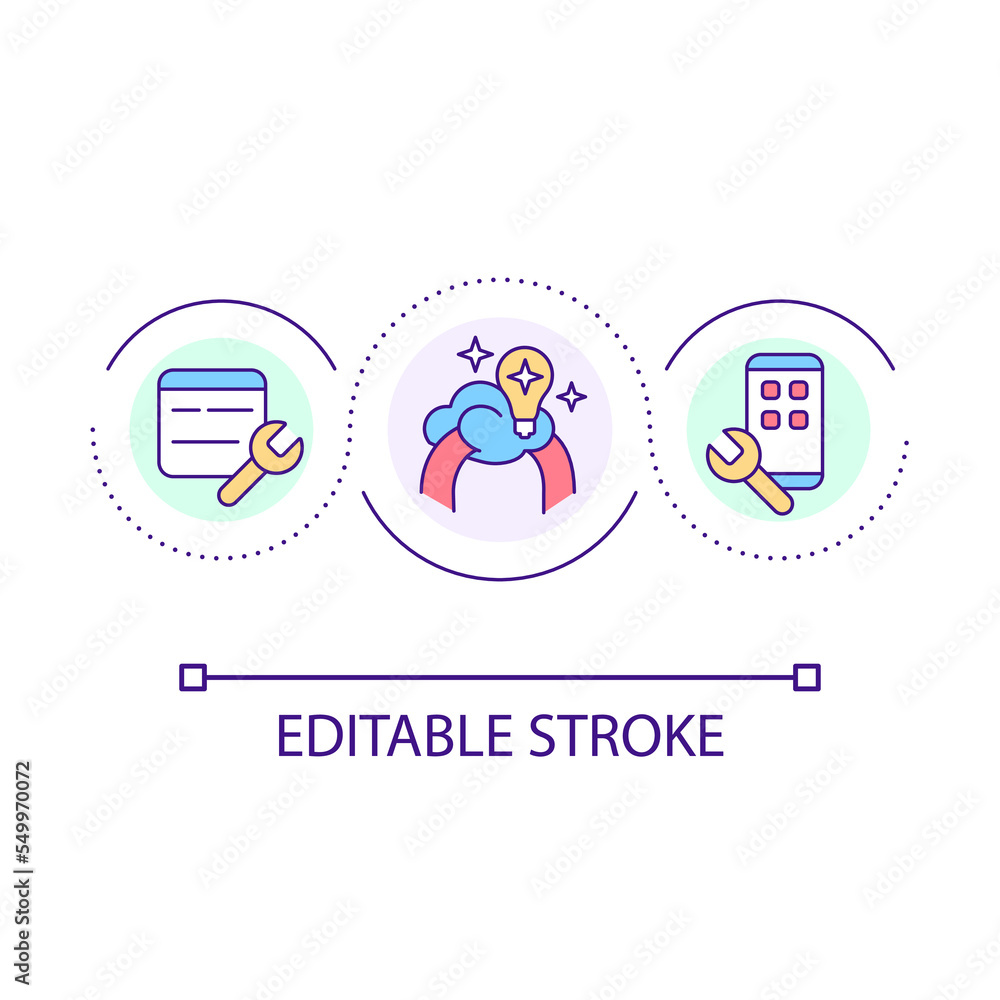 Smartphone adjustment loop concept icon. Device optimization. Gadget improvement. Find solution abstract idea thin line illustration. Isolated outline drawing. Editable stroke. Arial font used Smartphone adjustment loop concept icon. Device optimization. Gadget improvement. Find solution abstract idea thin line illustration. Isolated outline drawing. Editable stroke. Arial font used
