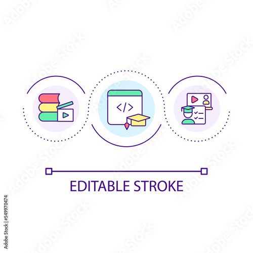 Computer programmer education loop concept icon. Remote learning. Software engineer courses abstract idea thin line illustration. Isolated outline drawing. Editable stroke. Arial font used