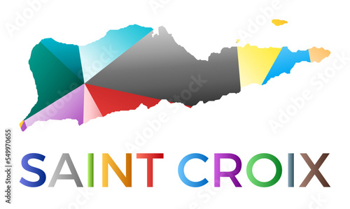 Bright colored Saint Croix shape. Multicolor geometric style island logo. Modern trendy design. Amazing vector illustration.