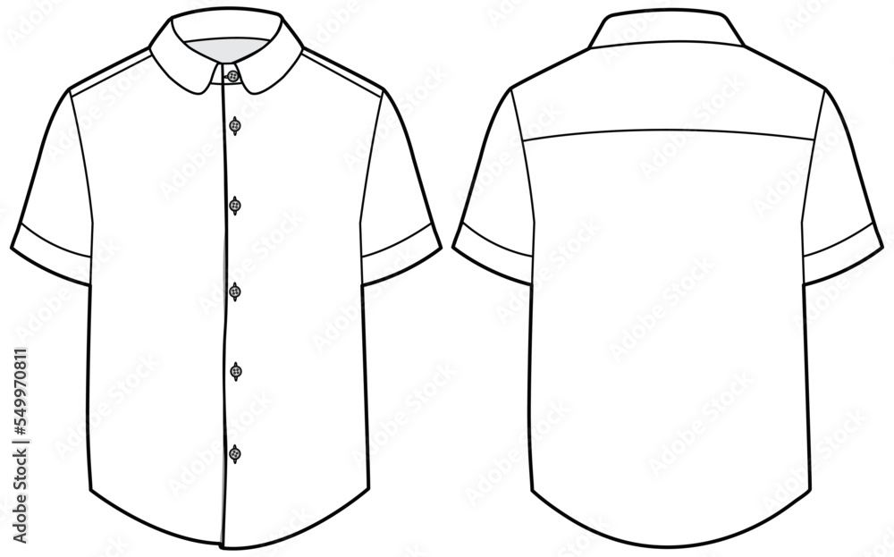 women's short sleeve peter pan collar shirt flat sketch vector ...