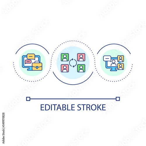 Business communication loop concept icon. Online meeting. Team interaction. Videoconferencing abstract idea thin line illustration. Isolated outline drawing. Editable stroke. Arial font used
