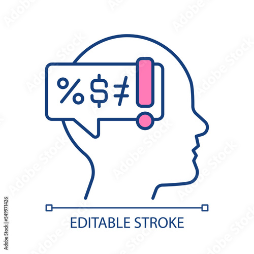 Confused thoughts RGB color icon. Disorganized thinking. Anxiety disorder. Inner fears. Mental health issue. Isolated vector illustration. Simple filled line drawing. Editable stroke. Arial font used