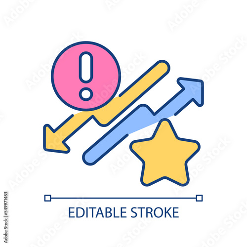 Life ups and downs RGB color icon. Failure and success. Goals achieving. Overcome difficulties. Isolated vector illustration. Simple filled line drawing. Editable stroke. Arial font used