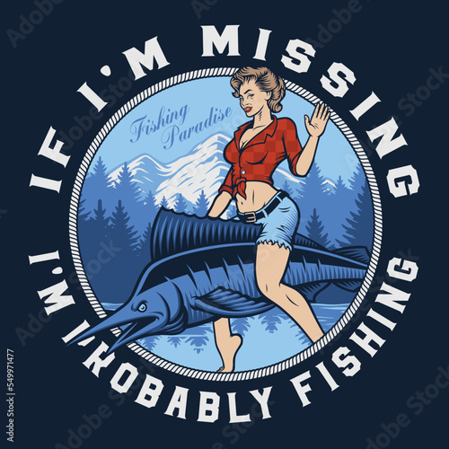 pin up girl vector illustration for a fishing theme