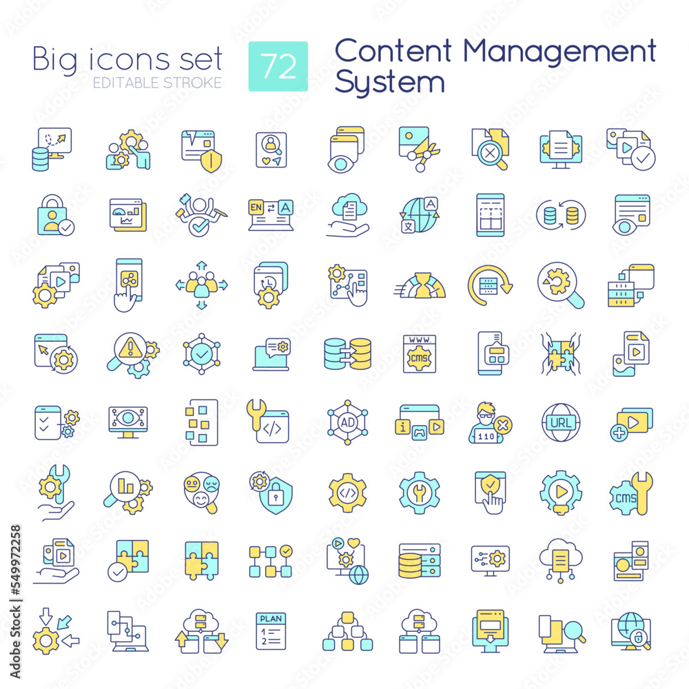 Content management system RGB color icons set. Website optimization. Isolated vector illustrations. Simple filled line drawings collection. Editable stroke. Quicksand-Light font used Content management system RGB color icons set. Website optimization. Isolated vector illustrations. Simple filled line drawings collection. Editable stroke. Quicksand-Light font used