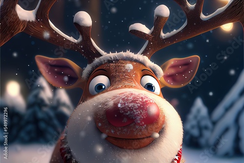 Cute reindeer in the snow photo