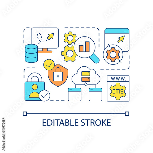 CMS optimization concept icon. Collecting personal information. Digital storage. Database management abstract idea thin line illustration. Isolated outline drawing. Editable stroke. Arial font used