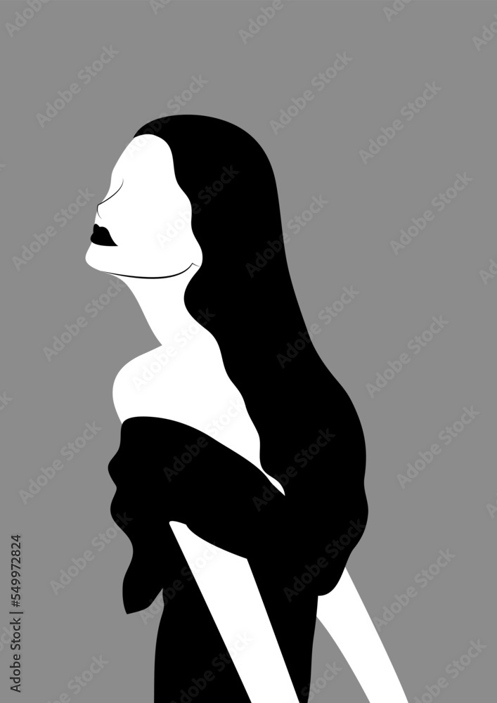 Silhouette profile image of female avatar for social networks. Fashion and beauty. Black white vector flat illustration. Silhouette profile image of female avatar for social networks. Fashion and beauty. Black white vector flat illustration.
