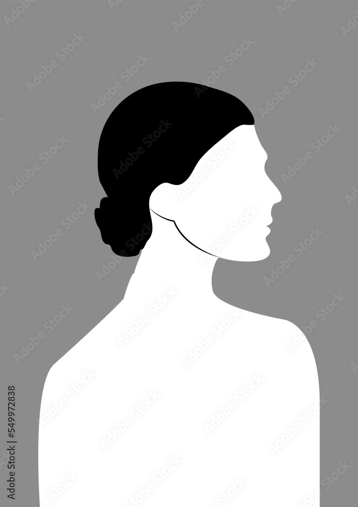 Silhouette profile image of female avatar for social networks. Fashion and beauty. Black white vector flat illustration. Silhouette profile image of female avatar for social networks. Fashion and beauty. Black white vector flat illustration.
