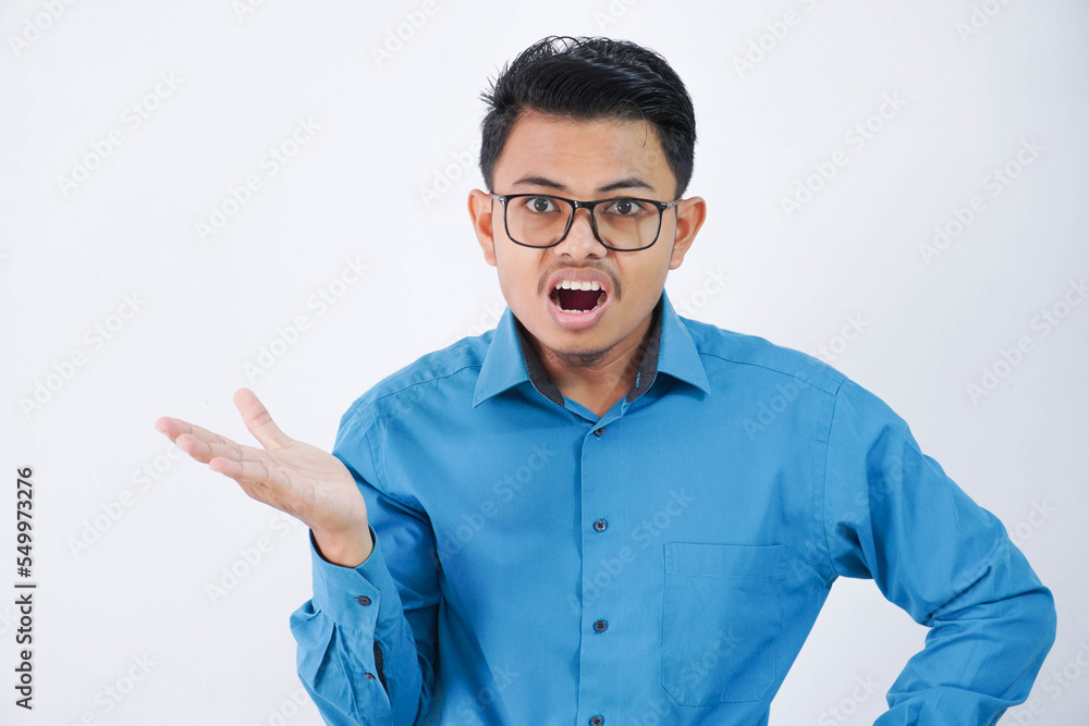 confused or amazed handsome young asian man with glasses in wearing shirt shrugging hands sideways and looking disappointed isolated on white background confused or amazed handsome young asian man with glasses in wearing shirt shrugging hands sideways and looking disappointed isolated on white background