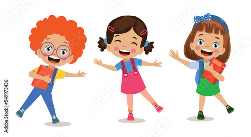tiny cute happy kids with books