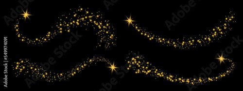 Glittering vector dust on a transparent background. Golden sparkling lights. Christmas Holiday glow particle. Magic star effect. Shine background. Festive party design. Vector illustration EPS 10