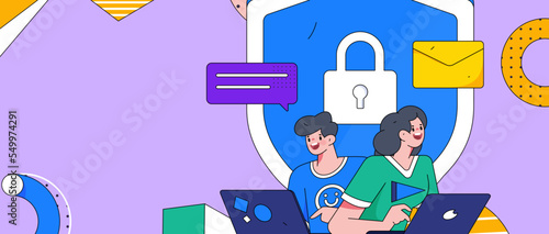 Cyber ​​security safety characters flat vector concept operations illustration
