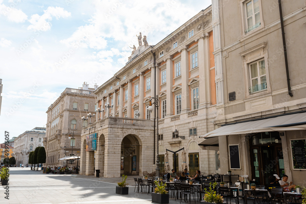 Obraz premium Historic Buildings on Piazza della Borsa in Triest.