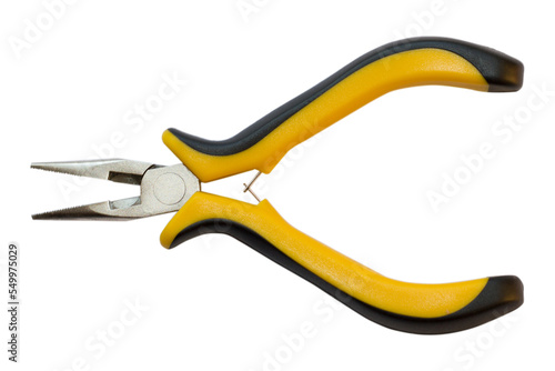 A yellow pair of pliers isolated on a transparent background