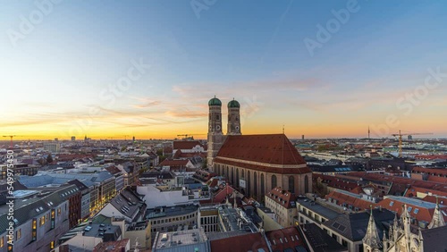 Munich cityscape timelapse view of Church of Our Lady Frauenkirche and Old Town