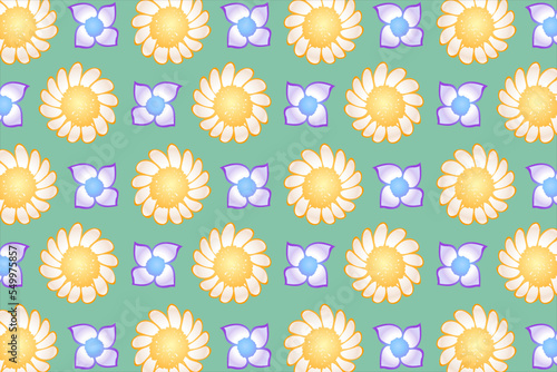 The picture shows a daisy and another flower repeatedly, it is intended for background, wallpaper, cards, print, cloth print and you can use it in different cases.
