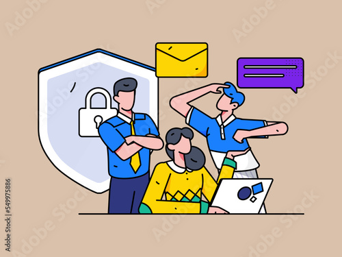 Cyber ​​security safety characters flat vector concept operations illustration
