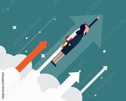 Businesswoman career fast business growth. Vector illustration startup business concept