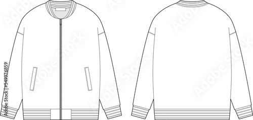 Technical sketch bomber jacket. Kids casual clothing design template.