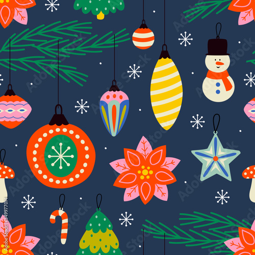 seamless pattern with Christmas ornaments