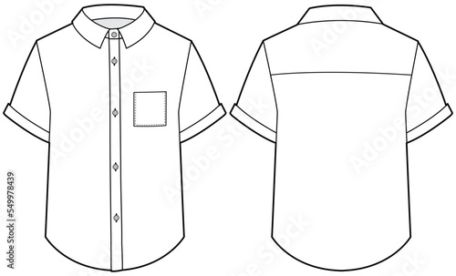 women's short sleeve formal shirt flat technical cad drawing vector template