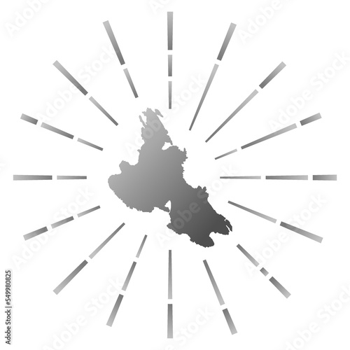 Krk gradiented sunburst. Map of the island with colorful star rays. Krk illustration in digital, technology, internet, network style. Vector illustration.
