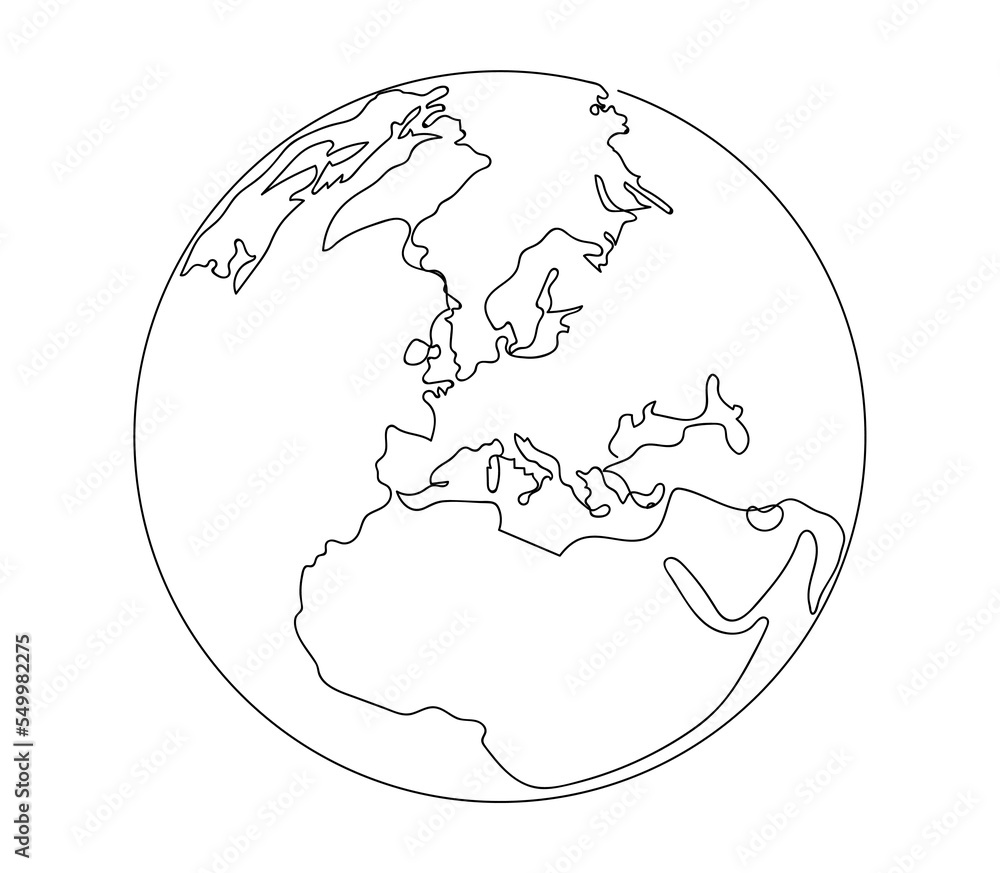 Continuous line art or one line drawing of global vector on white background. Africa and Europe Continuous line art or one line drawing of global vector on white background. Africa and Europe