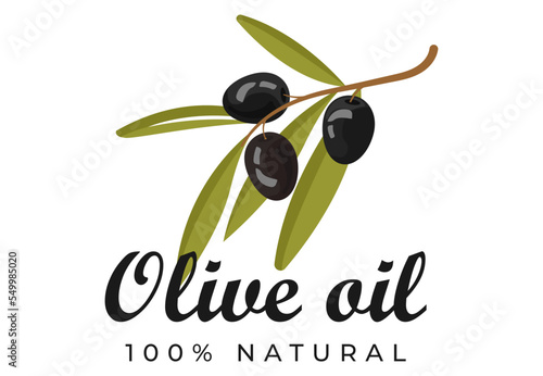 Olive oil. Natural product. extra virgin olive oil icon vector illustration. Elegant Logo template with olive branch - simple linear style