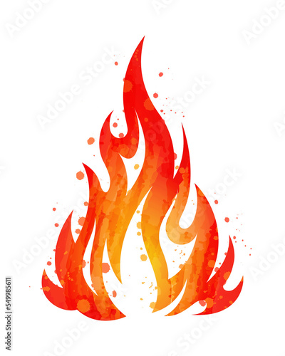 Watercolor painted blazing red flame fire fireball illustration clipart