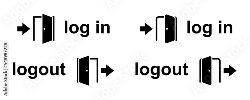 Login and logout icons. Set of sign out, Sign in vector icon. Open and close door symbol. Black exit and enter arrow, vector icon in trendy flat style
