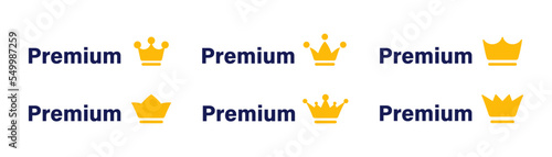 Premium quality label. Best quality flat vector badges. Premium icon with crown and stars. Vector illustration. Round label with three level quality. Vip icon in flat style