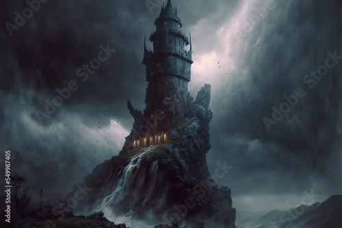 Wallpaper Mural Dark tower castle on a hilltop landscape illustration