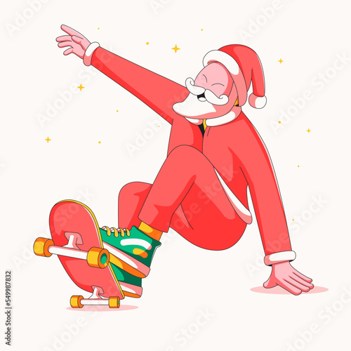 santa claus with skateboard illustration vector