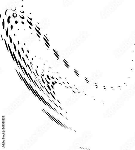 Waving halftone flag of dots, peas, coins in two planes. For logo, sign. Vector.