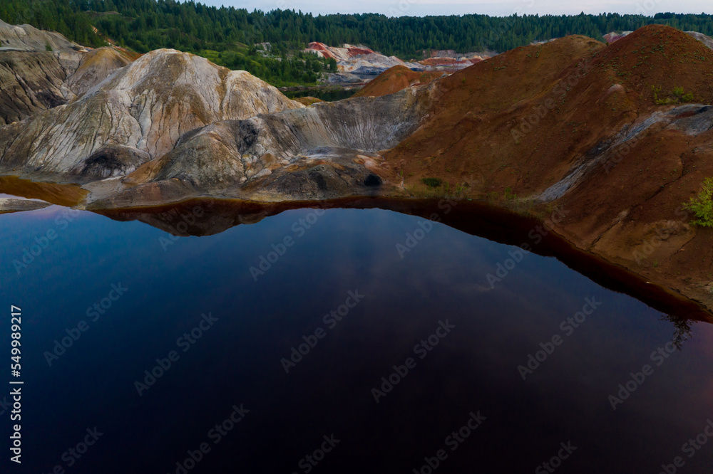 texture of the Martian landscape with different colors of the earth's rocks copper and water shot from drone texture of the Martian landscape with different colors of the earth's rocks copper and water shot from drone