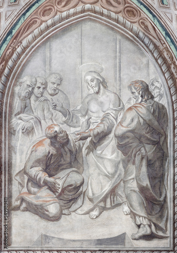 BIELLA, ITALY - JULY 15, 2022: The fresco of Apparition to Thomas in Cathedral (Duomo) by Giovannino Galliari (1784).