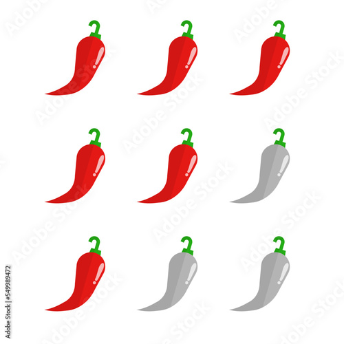 Chili pepper spiciness level icon set. Spicy intensity. Vector.